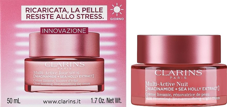 Купити Clarins Нічний крем для обличчя для всіх типів шкіри Multi-Active Night Face Cream Niacinamide + Sea Holly Extract на Elune.com.ua