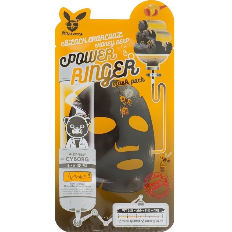 Купити Очищувальна живильна маска з деревним вугіллям і медом Black Charcoal Honey Deep Power Ringer Mask Pack на Elune.com.ua