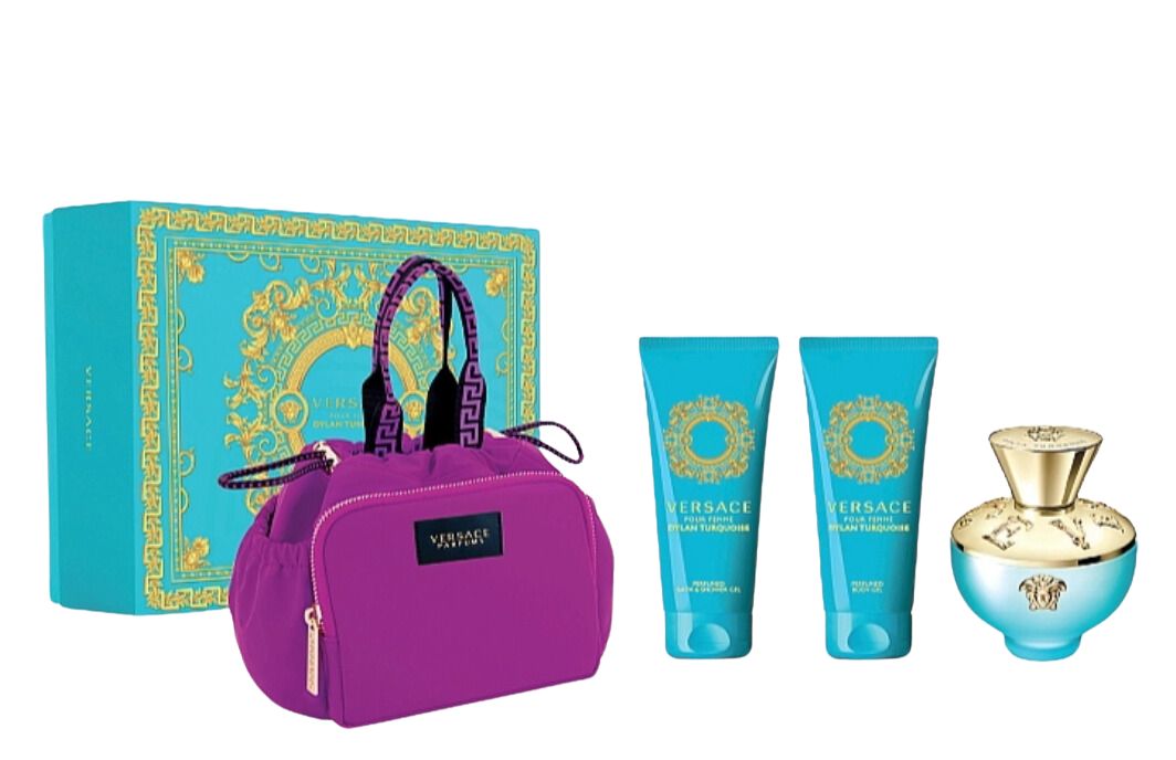 Купити Набір Versace Pour Femme Dylan Turquoise (edt 100ml + sh/gel 100ml + b/lot 100ml + косметичка) на Elune.com.ua